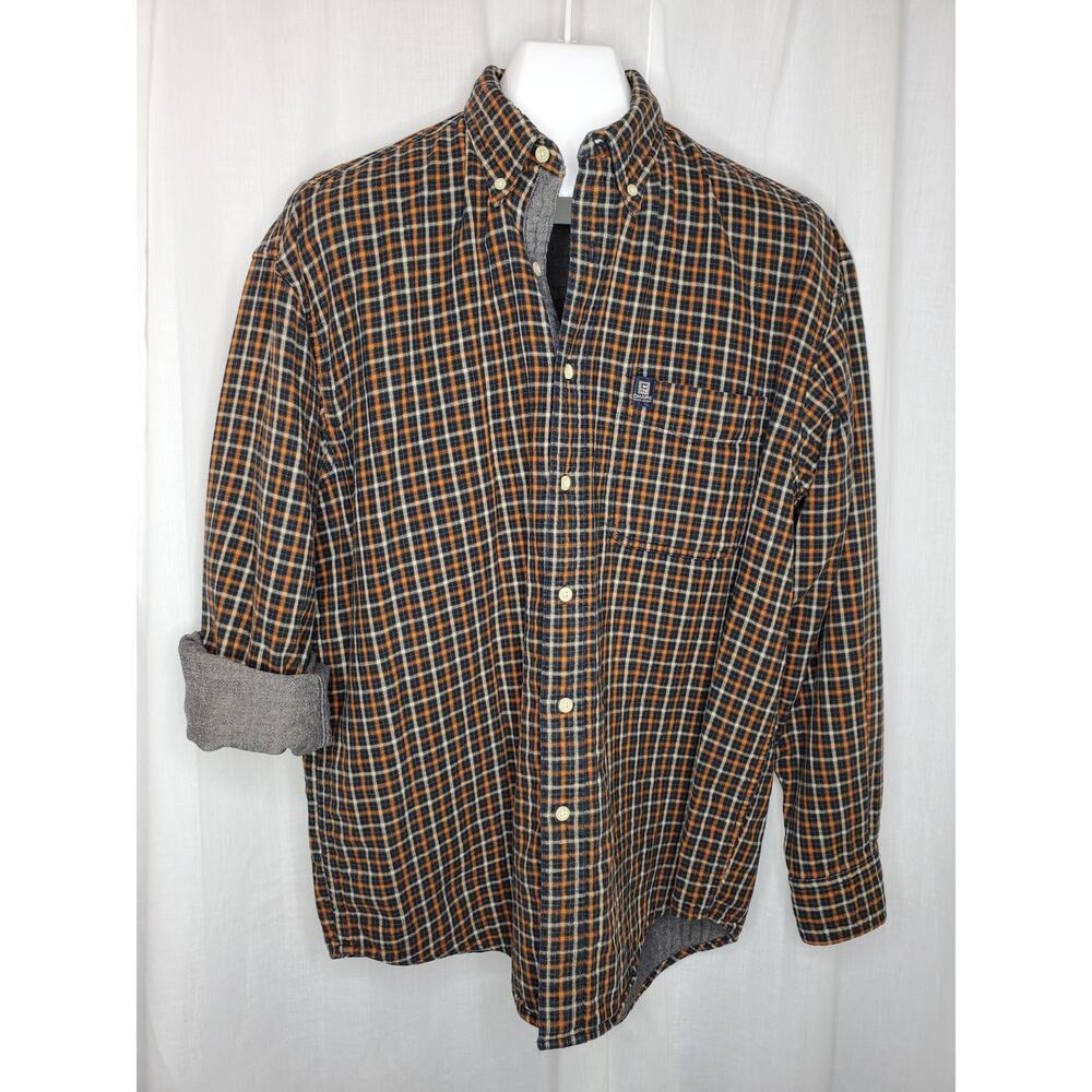 Chaps Plaid Chambray Lined Button Down, L